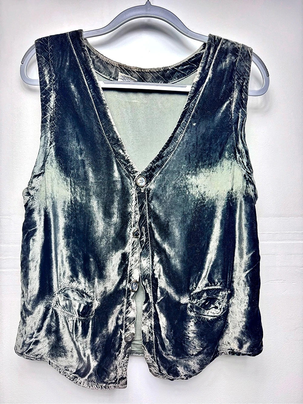 Women’s Vintage Green Velvet Rayon Button Vest 90s Y2K Faire Elf Whimsy Boho Sma